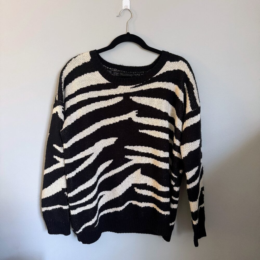 Lucca Couture Zebra Print Sweater L Animal Print Knit Pullover Cozy Statement